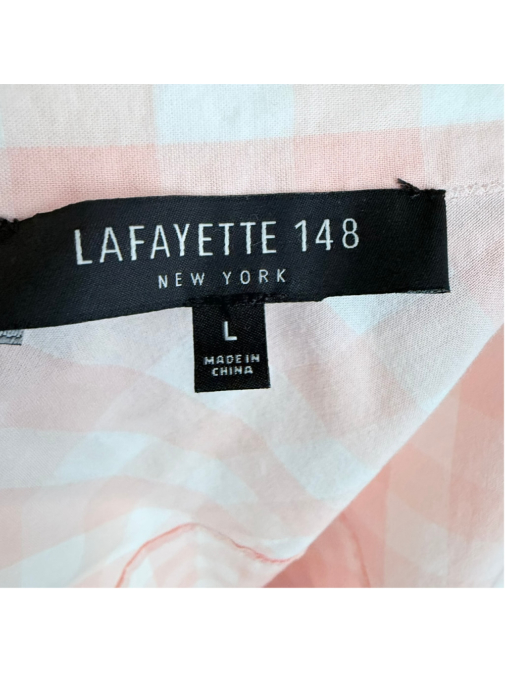 Lafayette 148 NY Pink Gingham Linen Shirt Tunic Size L Relaxed Beaded Trim - Picture 9 of 9